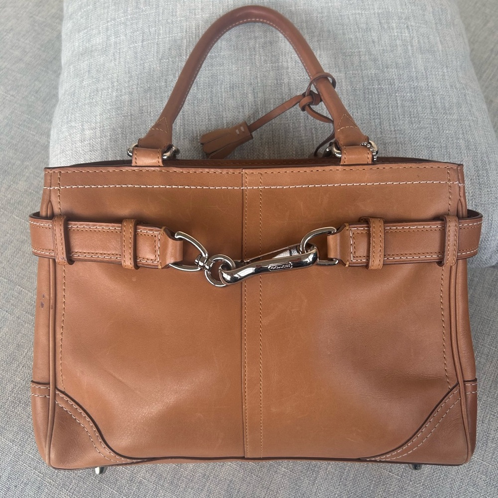 Coach Hampton Leather Brown Hand Bag Shoulder Bag Purse F08A70
